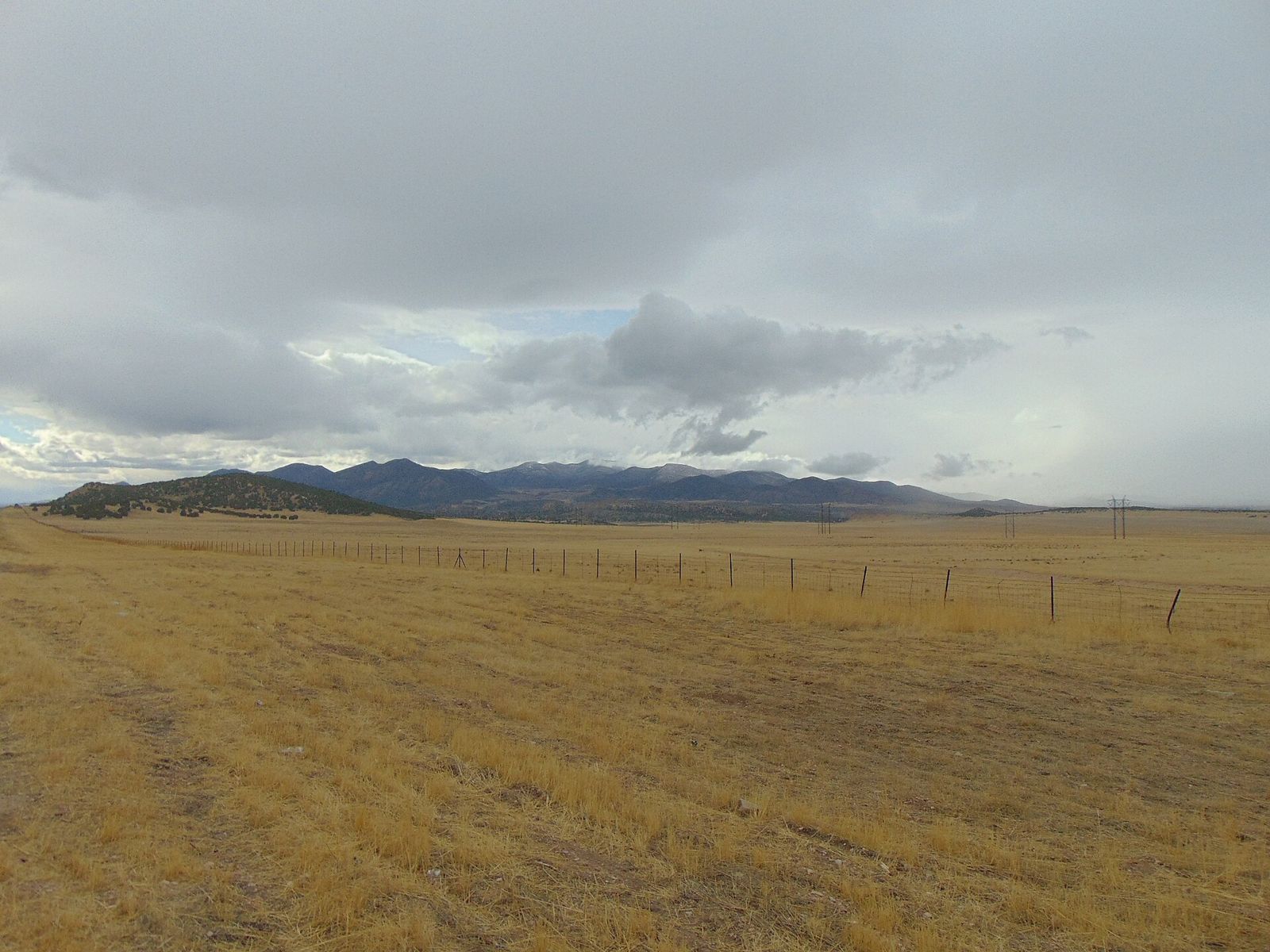Open fenced pasture in the southern Juab Valley along State Route 28 near Levan, Juab County, Utah, with the Valley Mountains behind